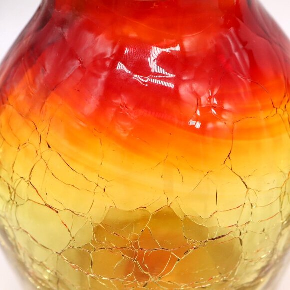 Pair of Blenko Amberina Hand Blown 6.5" Crackle Glass Vase Ruffled Top Vintage - Picture 4 of 7